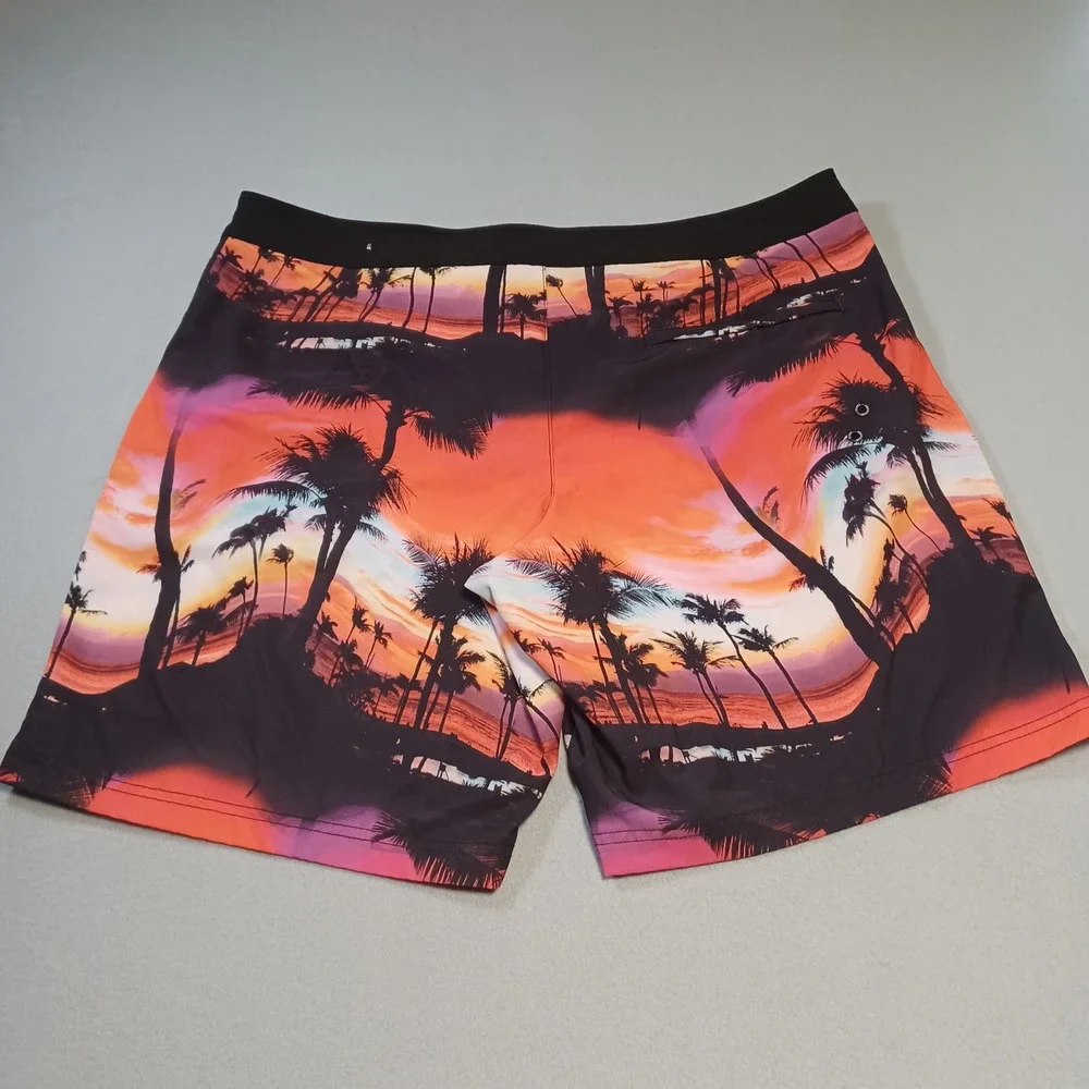 American Eagle Mens Board Short XXL Tropical Sunset Palm Tree Swim Trunks Orange
